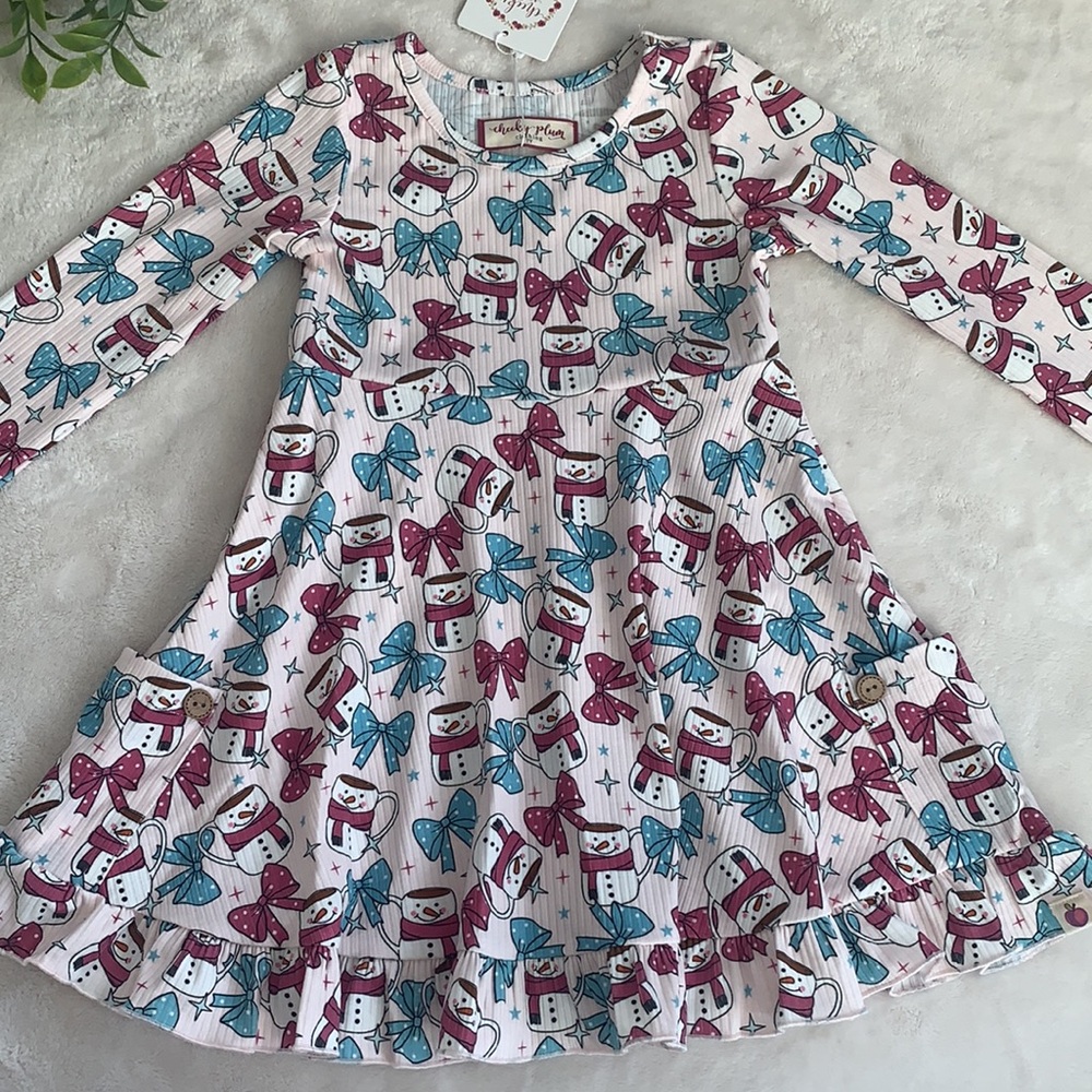 NWT Cheeky Plum Cup of Cheer Elara Knit Dress Snowmen 4T (mislabeled tag)
